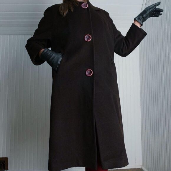 1960s Betty Rose dark chocolate wool swing coat - Picture 1 of 8